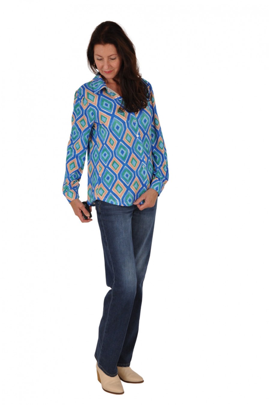 Soft stretch blouse Lis kobalt-camel Savinni