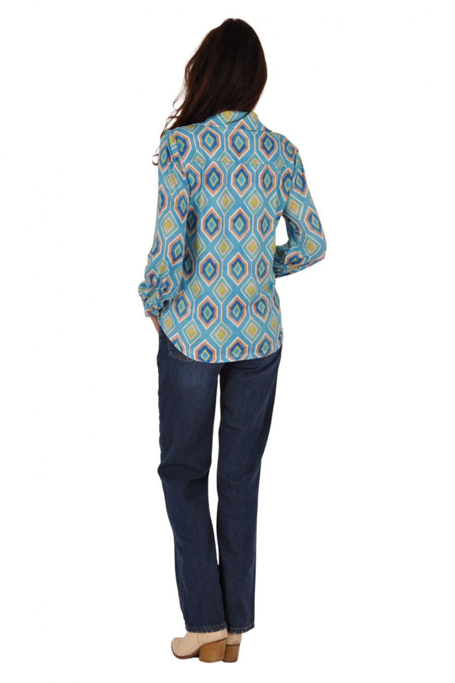 Soft stretch blouse Lis lichtblauw-camel Savinni