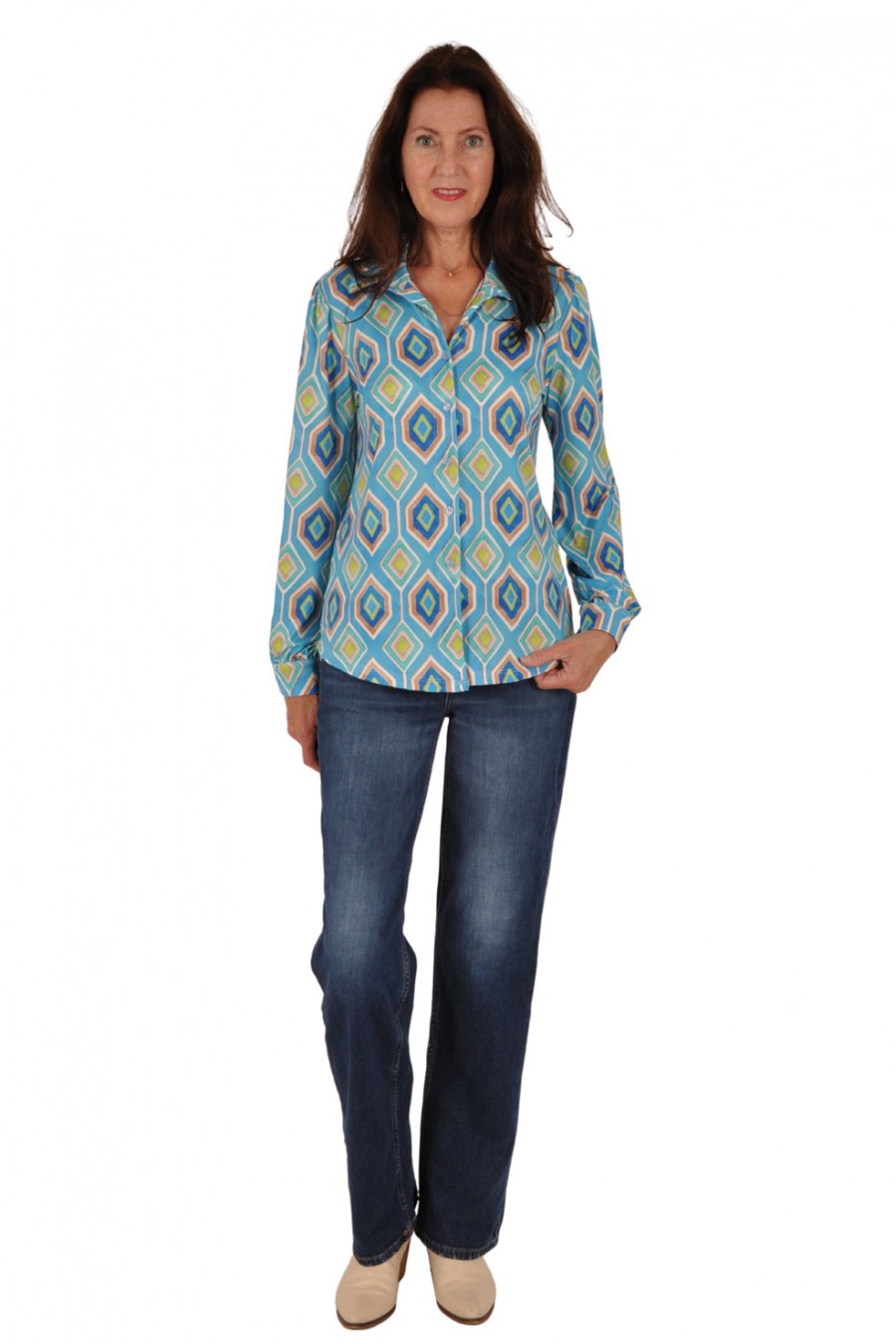 Soft stretch blouse Lis lichtblauw-camel Savinni