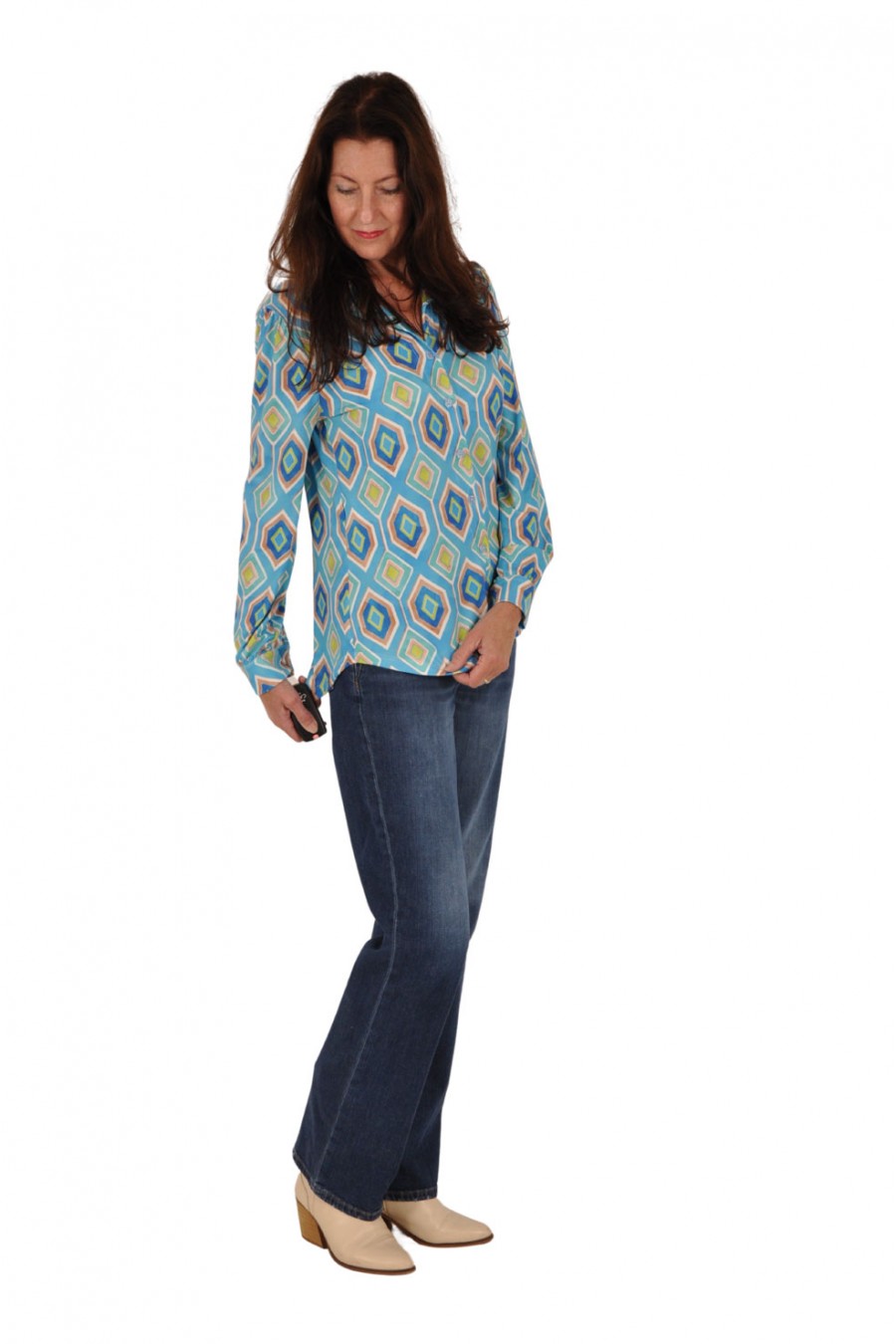 Soft stretch blouse Lis lichtblauw-camel Savinni