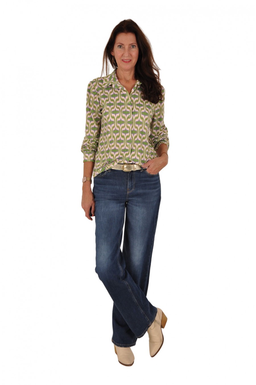 Soft stretch blouse Yasmin groen-lavendel Savinni