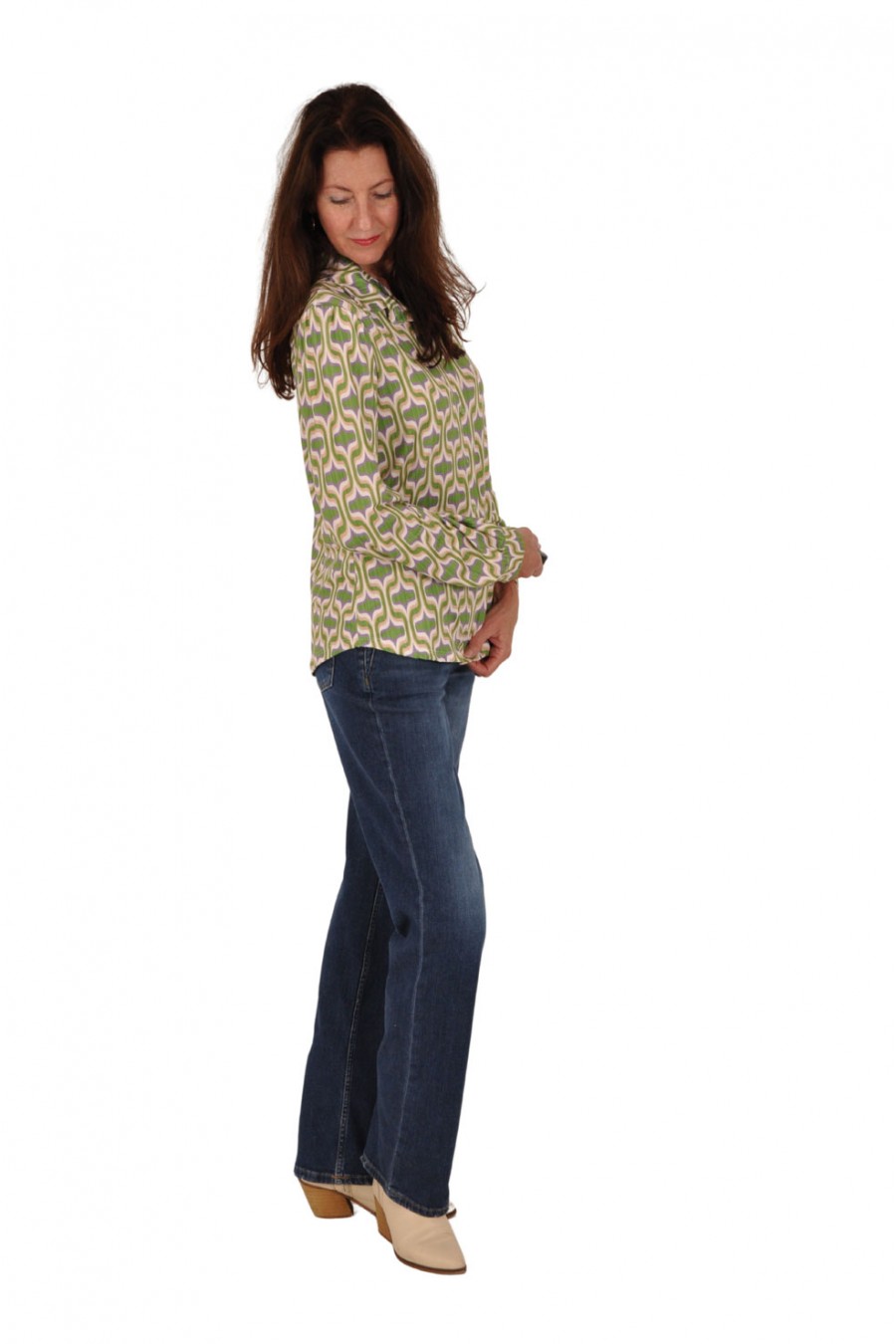 Soft stretch blouse Yasmin groen-lavendel Savinni