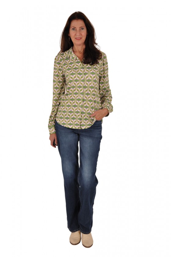 Soft stretch blouse Yasmin groen-lavendel Savinni