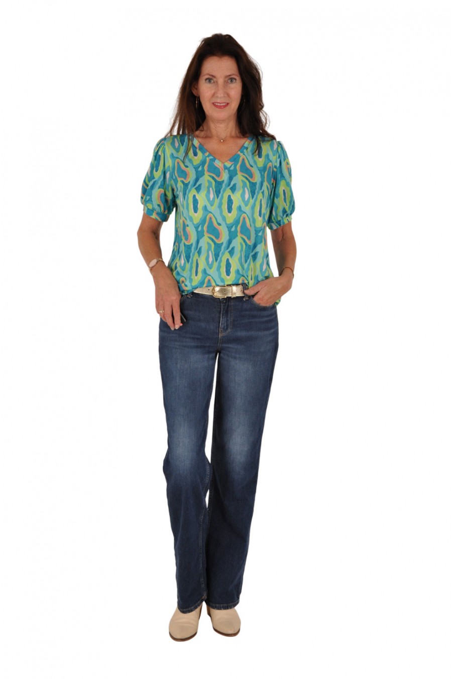 Soft V-hals top Solei blauwtinten Savinni