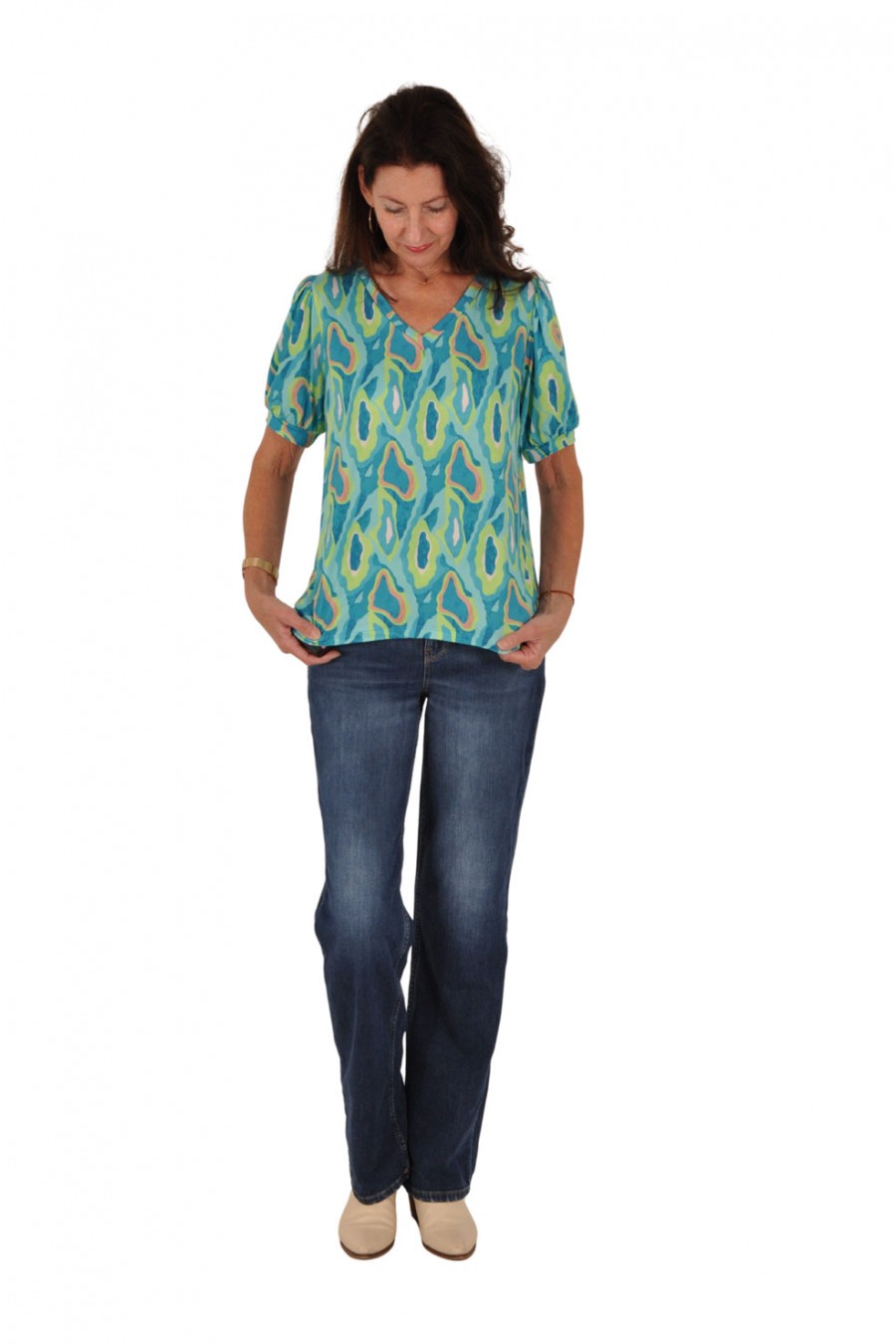 Soft V-hals top Solei blauwtinten Savinni