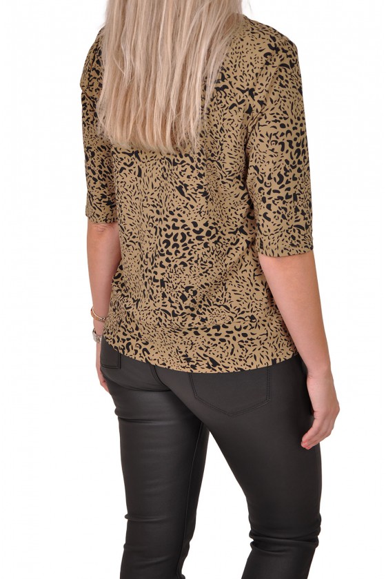 Travelstof strik leopard blouse/top Anastacia van Daelin taupe