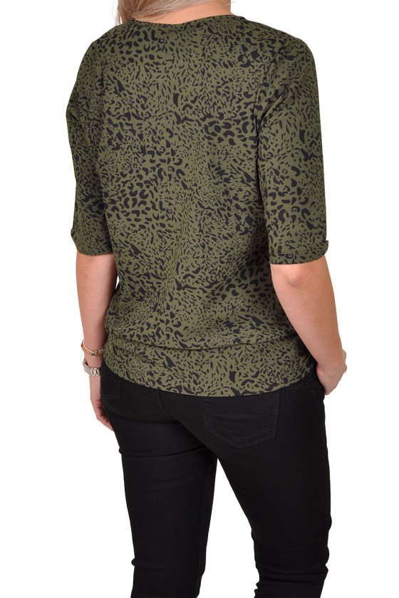 Travelstof strik Leopard blouse/top Anastacia van Daelin army