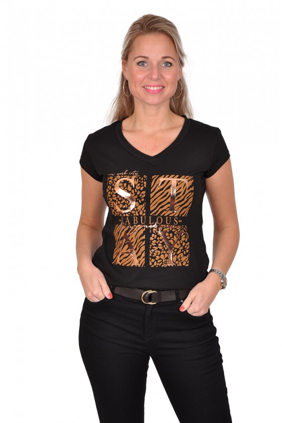 Gemma Ricceri T-shirt Stay zwart-camel