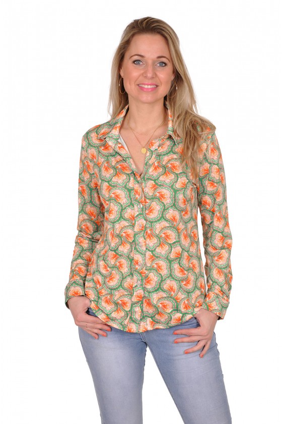 Savinni stretch blouse Happy groen-oranje-roze Savinni