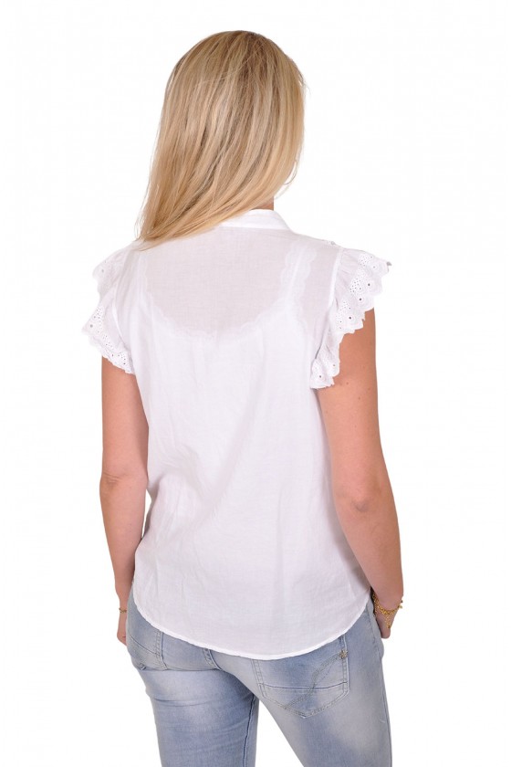 Broderie V-hals blouse met knoopsluiting Vivian wit