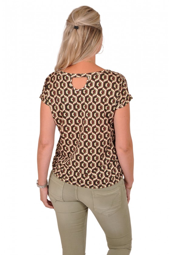 All-over print top met rugdetail Daisy bruin-groen Musthaves By