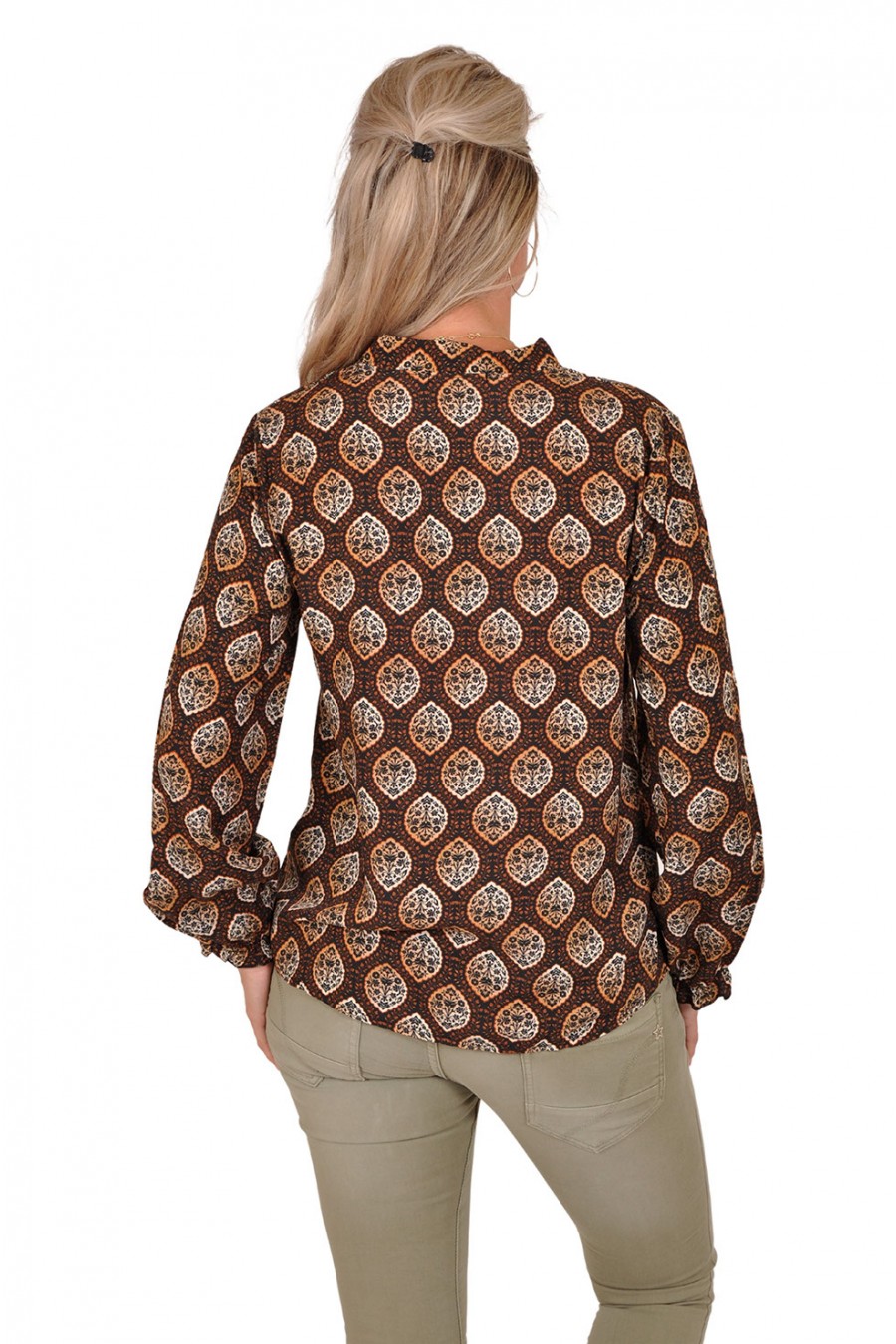 V-hals blouse met print Patty bruin Musthaves By Elja