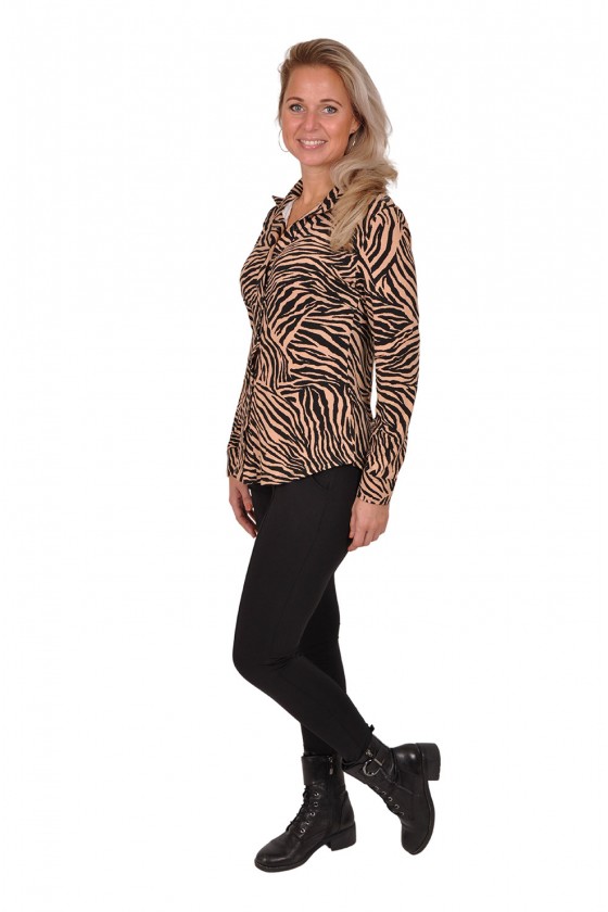 Katoenen travelstof blouse Zebra zwart-camel Mooij