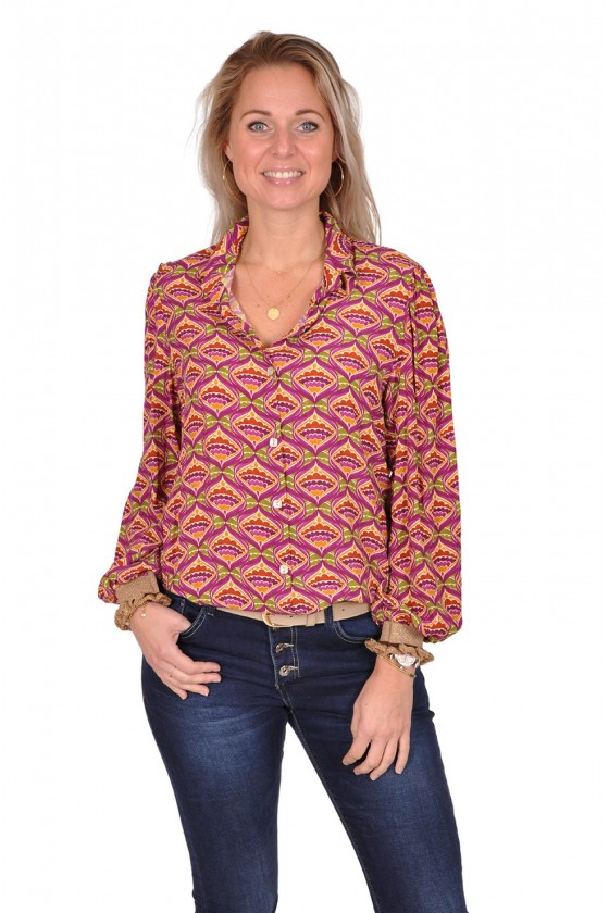 Gemma Ricceri blouse met elastische manchetten Maddy paars 